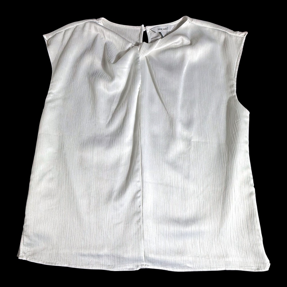 Nine West White Plisse Twist Neck Sleeveless Blouse Top Large RN73277 - Picture 2 of 10